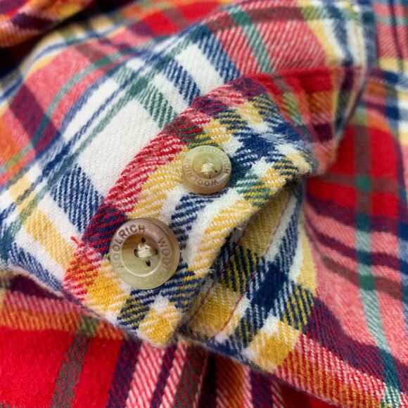 Woolrich Mens Large Trout Run Red Gold Plaid Long Sleeve Cotton Flannel Shirt - Picture 7 of 8